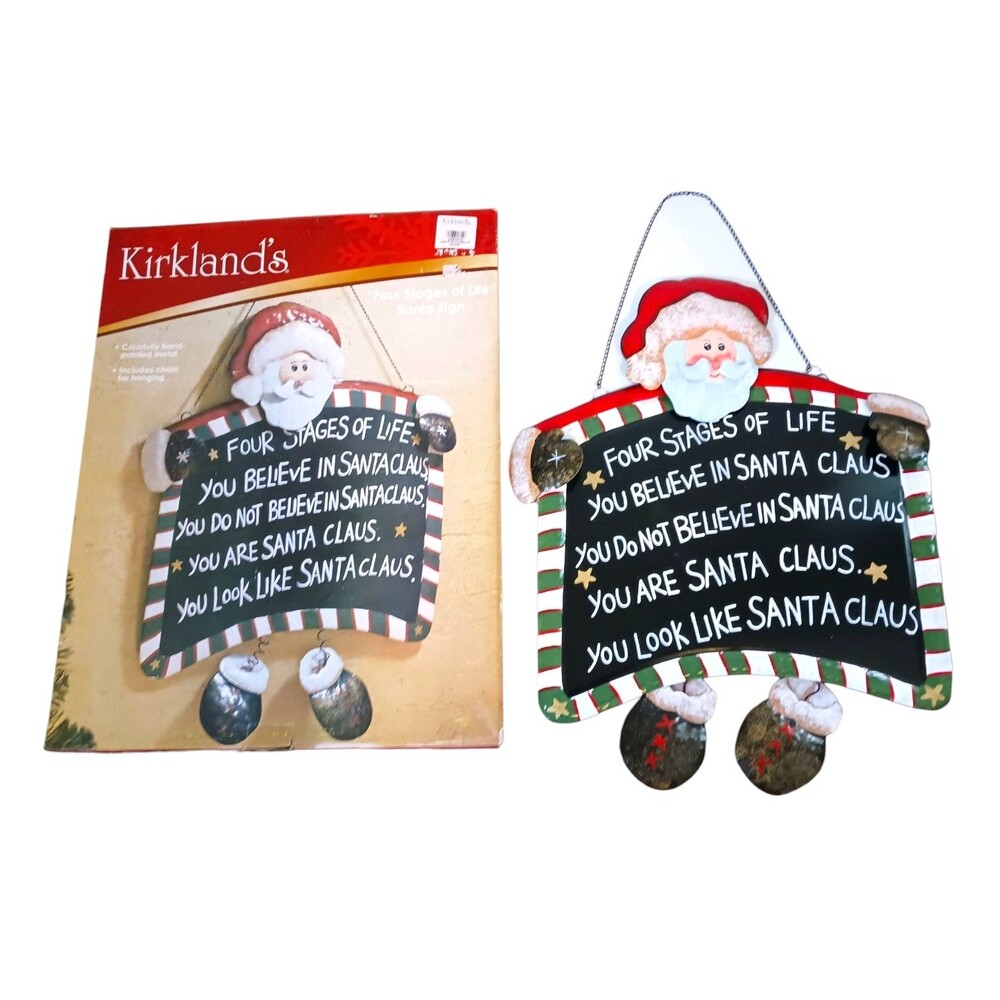 Kirkland's Funny Tin Santa Sign Four Stages Of Life Wall Hanging 17" X 13" + Box